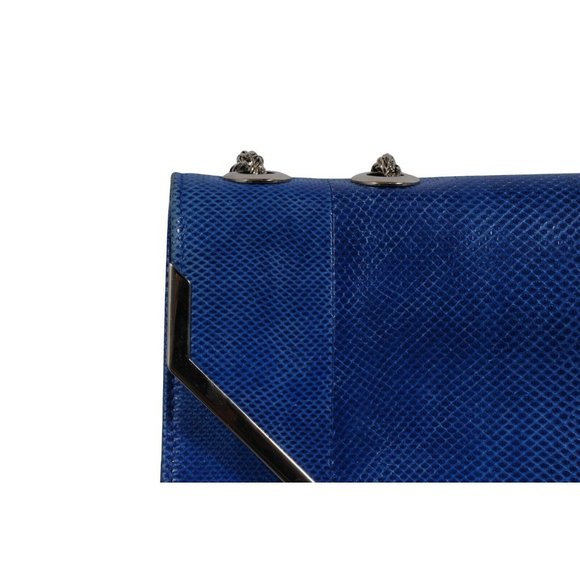 Marchesa Valentina Crystal Shoulder Bag Blue Snakeskin Leather  Python Silver - Picture 3 of 16